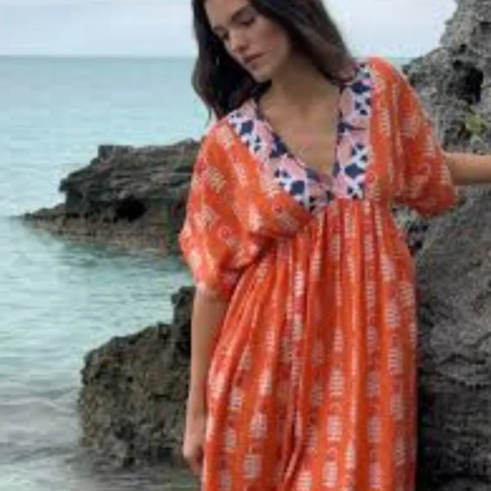 Marea by Liz Joy Milla Caftan Cover-Up Beach Dress - XS - Picture 2 of 9